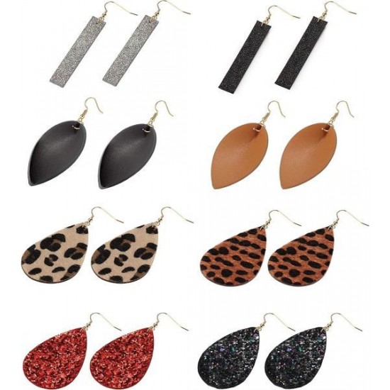 8pairs Leather Earrings Lightweight Teardrop Dangle Earrings Leaf Leopard Print Earrings Set For Women Girls 8pairs Leather Earrings Lightweight Teardrop Dangle Earrings Leaf Leopard Print Earrings Set For Women Girls